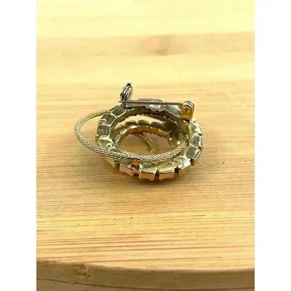 VTG Lavender Clear Glass Rhinestone Oval Gold Tone Brooch‎